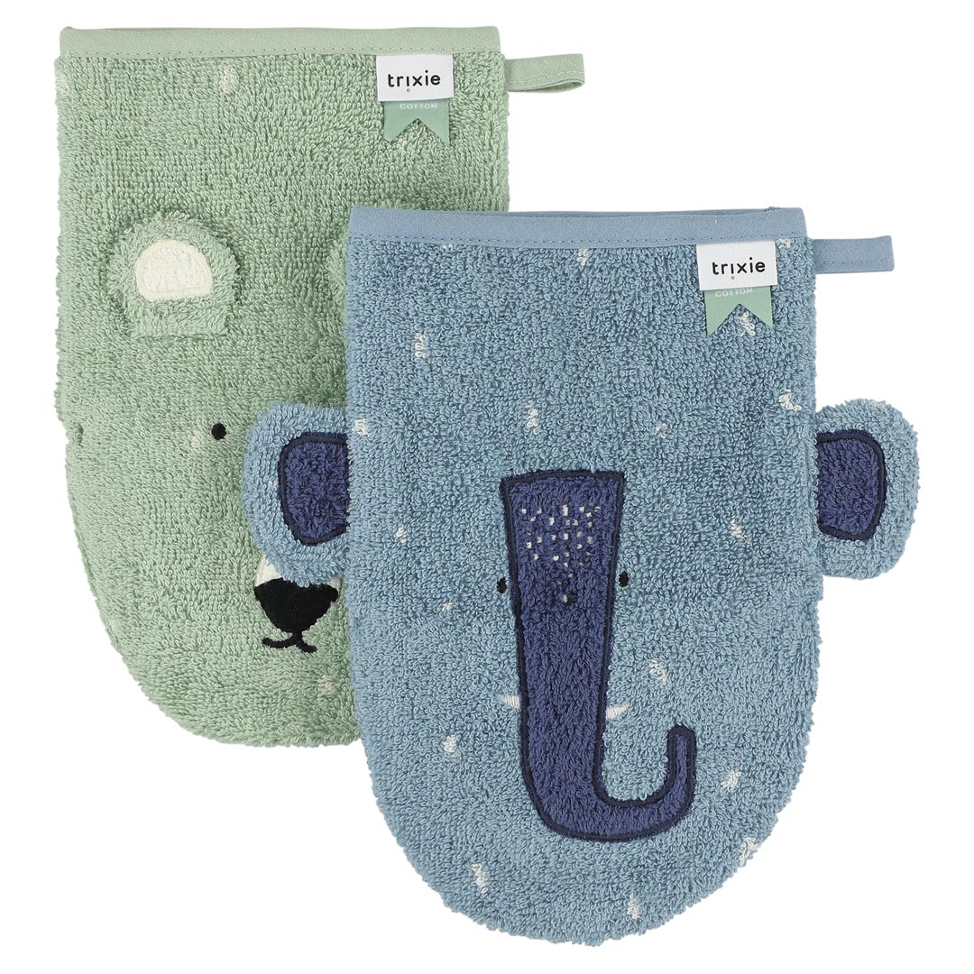 Washcloths 2-pack | Mr. Polar Bear - Mrs. Elephant